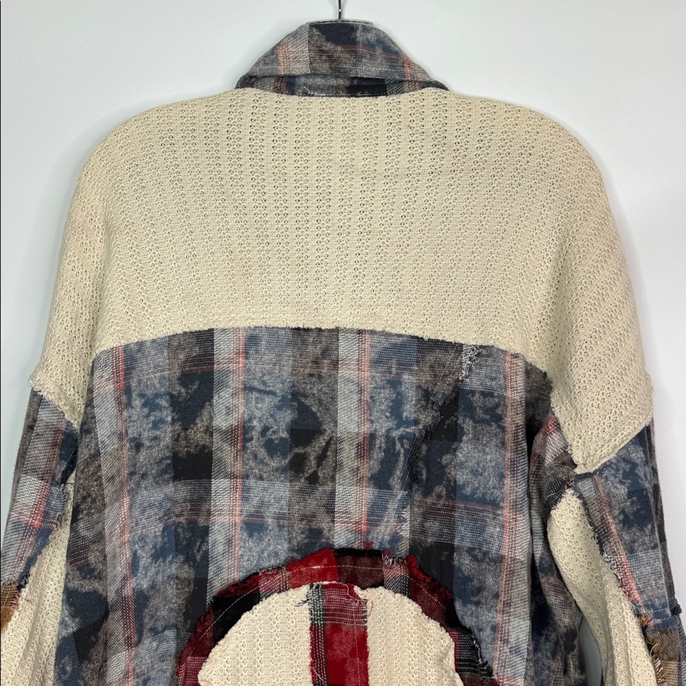 Pol Peace Patch Plaid Color Block Top Long Sleeve Button Up Shirt Size Medium - Picture 5 of 10